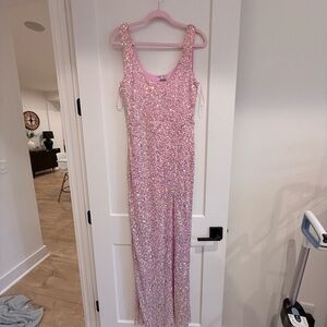 Pink Sequin Sleeveless Maxi Dress